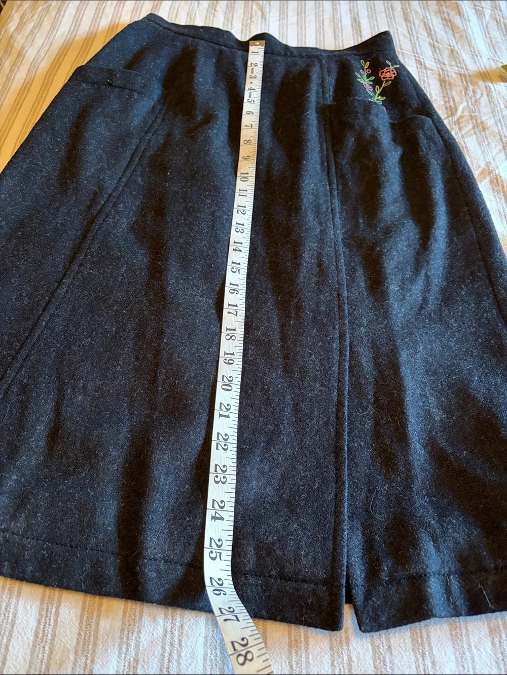 Black Embroidered Pocket A-Line Skirt - Picture 6 of 8